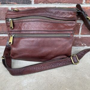 Vtg Y2K Fossil Purse Leather Crossbody Brown Shoulder Bag Adjustable Strap Clean